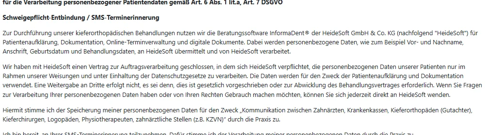Ausschnitt der Einwilligungsansicht ohne persönliche Patientendaten